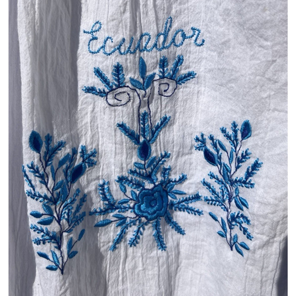 Ethnic Boho Peasant Embroidered Floral Gauze Midi Huipil Caftan Dress Ecuador M - Picture 5 of 7